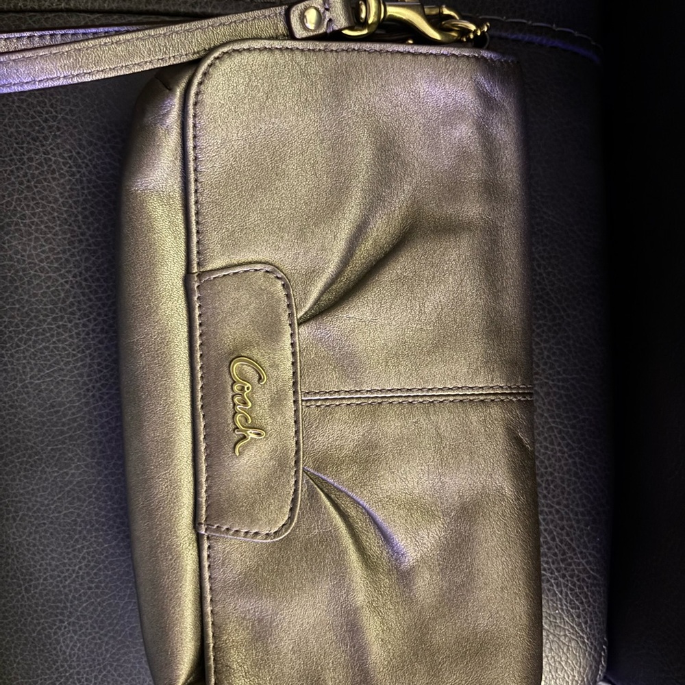 Coach Ashley Metallic Bronze Satchel- Matching Wristlet In Closet. - Picture 9 of 14